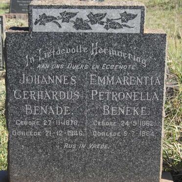 BENADE Johannes Gerhardus 1876-1946 :: BENEKE Emmarentia Petronella 1882-1964