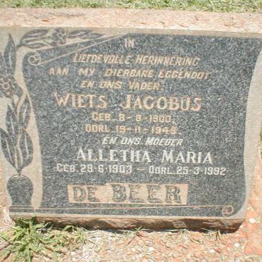 BEER Wiets Jacobus, de 1900-1949 &amp; Alletha Maria 1903-1992