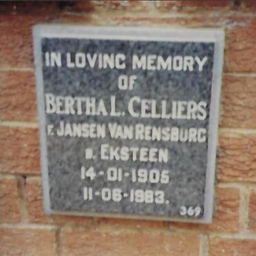 CELLIERS Bertha L. formerly JANSEN VAN RENSBURG nee EKSTEEN 1905-1983