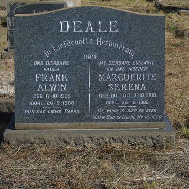 DEALE Frank Alwin 1905-1968 &amp; Marguerite Serena DU TOIT 1910-1960