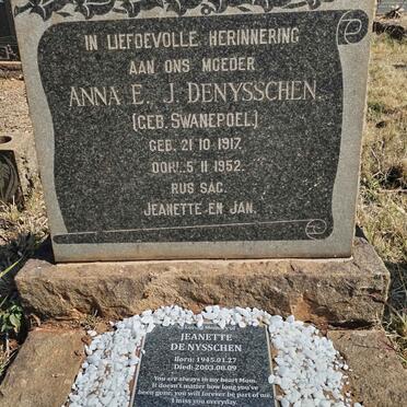 DENYSSCHEN Anna E.J. nee SWANEPOEL 1917-1952 :: DE NYSSCHEN Jeanette 1945-2003