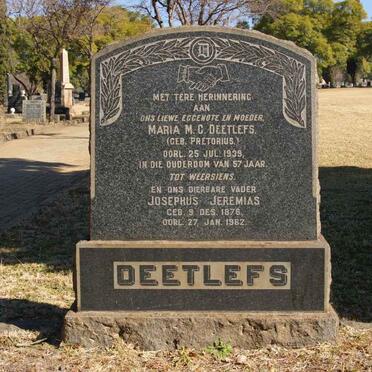 DEETLEFS Josephus Jeremias 1876-1962 &amp; Maria M.C. PRETORIUS -1939