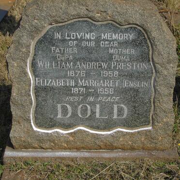 DOLD William Andrew Preston 1876-1958 &amp; Elizabeth Margaret ENSLIN 1871-1958