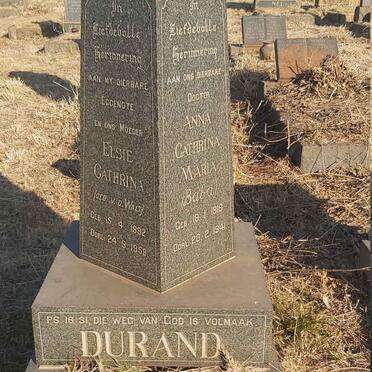 DURAND Elsie Cathrina nee V.D. WALT 1892-1959 :: DURAND Anna Cathrina Maria 1918-1941