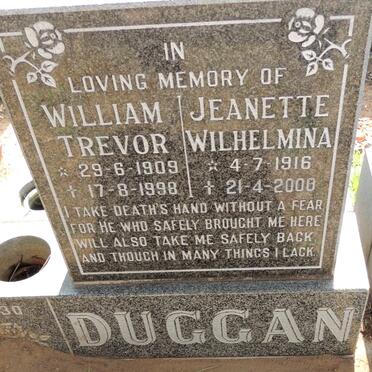 DUGGAN William Trevor 1909-1998 & Jeanette Wilhelmina 1916-2000