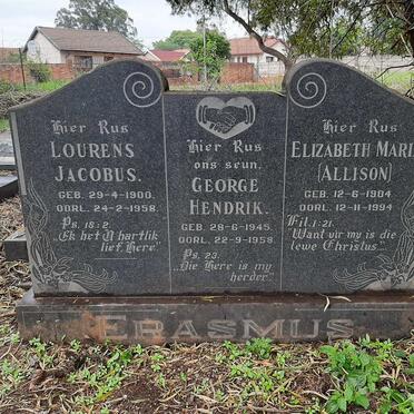 ERASMUS Lourens Jacobus 1900-1958 &amp; Elizabeth Maria ALLISON 1904-1994