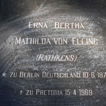 ELLING Erna Bertha Mathilda, von, nee RATHKENS 1878-1969