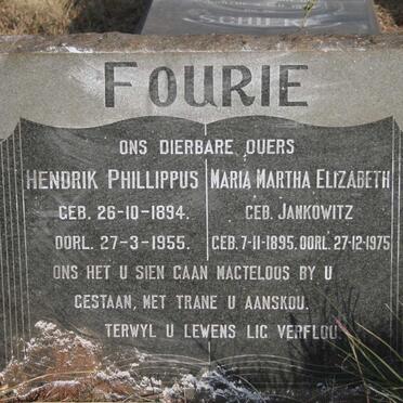 FOURIE Hendrik Phillippus 1894-1955 & Maria Martha Elizabeth JANKOWITZ 1895-1975