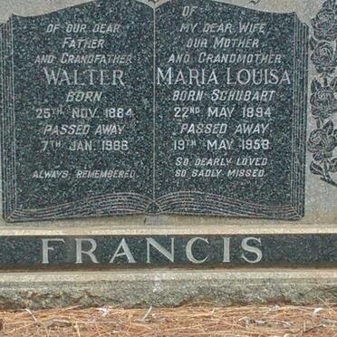 FRANCIS Walter 1884-1966 &amp; Maria Louisa SCHUBART 1894-1958
