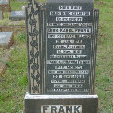 FRANK Dirk Karel 1878-1941 &amp; Jacoba Johanna MONDT 1888-1962