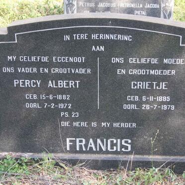 FRANCIS Percy Albert 1882-1972 &amp; Grietje 1885-1979