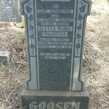 GOOSEN Aletta Maria Magritha nee BISSETT 1911-1950
