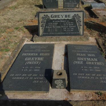 SNYMAN Jean Iris nee GREYBE 1925-2001 :: GREYBE Patricia Elsie 1938-2021