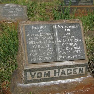 HAGEN Friedrich Emil August, vom 1875-1945 &amp; Sarah Getruida Cornelia 1884-1977