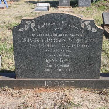JOOSTE Gerhardus Jacobus Petrus 1896-1959 &amp; Irene Best 1900-1987