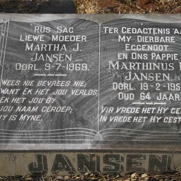JANSEN Marthinus H. -1955 & Martha J. -1969
