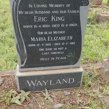 WAYLAND Eric King 1894-1969 &amp; Maria Elizabeth 1895-1983