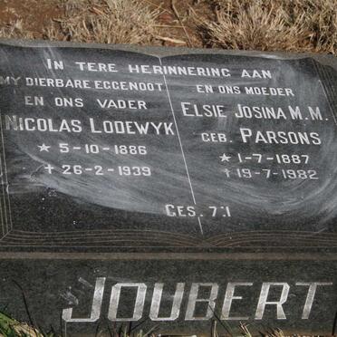 JOUBERT Nicolas Lodewyk 1886-1939 & Elsie Josina M.M. PARSONS 1887-1982