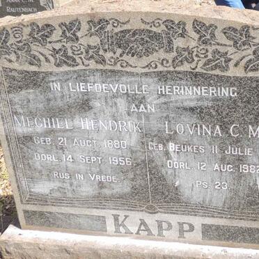 KAPP Mechiel Hendrik 1880-1956 & Lovina C.M. BEUKES 1888-1982