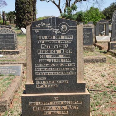 KEMP Mathewesina Hendrika 1908-1940 :: V.D. WALT Hendrika -1940