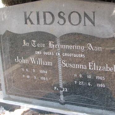 KIDSON John William 1894-1983 &amp; Susanna Elizabeth 1905-1999