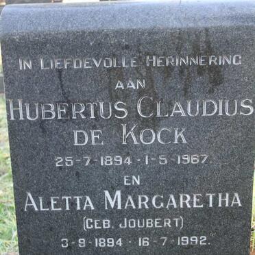 KOCK Hubertus Claudius, de 1894-1967 & Aletta Margaretha JOUBERT 1894-1992