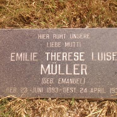 MÜLLER Emilie Therese Luise nee EMANUEL 1893-1937