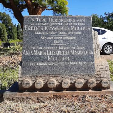 MULDER Frederik Swerus 1907-1960 &amp; Anna Maria Elizabetha Magdalena BUITENDAG 1908-1977