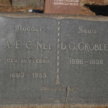 NEL A.E.C. nee DU PLESSIS 1863-1955 :: GROBLER D.G. 1886-1938