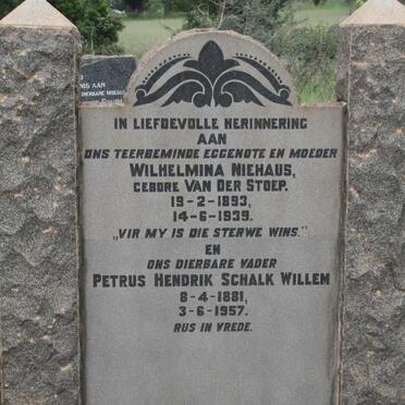 NIEHAUS Petrus Hendrik Schalk Willem 1881-1957 & Wilhelmina VAN DER STOEP 1893-1939