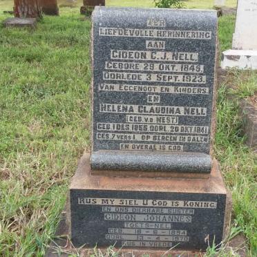 NELL Gideon C.J. 1845-1923 &amp; Helena Claudina V.D. NEST 1855-1941 :: NEL Gideon Johannes, Toets 18?4-1970