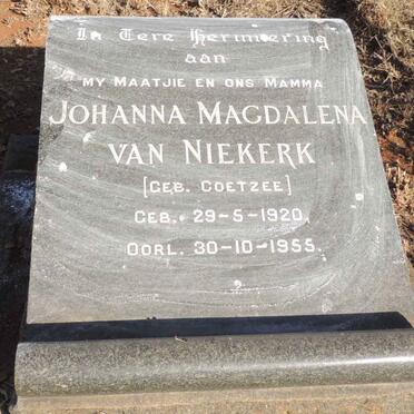 NIEKERK Johanna Magdalena, van nee COETZEE 1920-1955