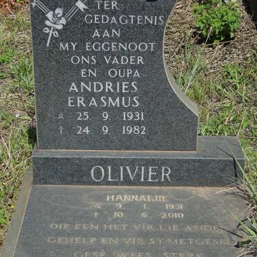 OLIVIER Andries Erasmus 1931-1982 & Hannatjie 1931-2010