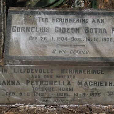 PAGE Cornelius Gideon Botha 1904-1936 & Johanna Petronella Magrietha HORN 1919-1976
