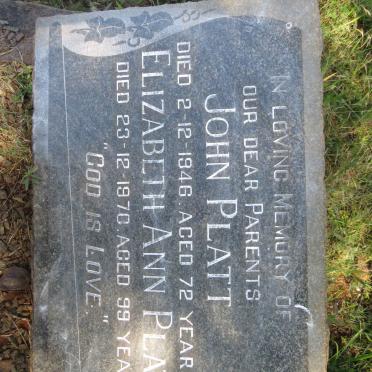 PLATT John -1946 &amp; Elizabeth Ann -1970