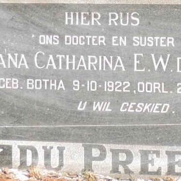 PREEZ Adriana Catharina E.W., du nee BOTHA  1922-1957