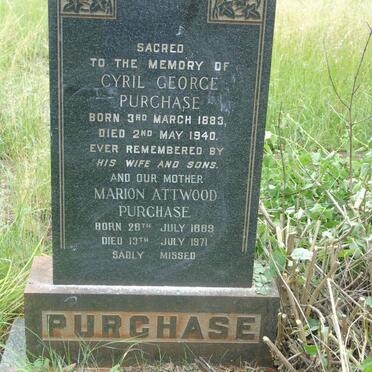 PURCHASE Cyril George 1883-1940 & Marion Attwood 1889-1971
