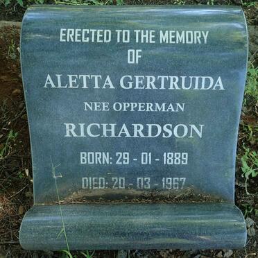 RICHARDSON Aletta Gertruida nee OPPERMAN 1889-1967