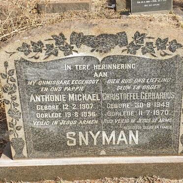 SNYMAN Antonie Michael 1907-1956 :: SNYMAN Christoffel Gerhardus 1949-1970 