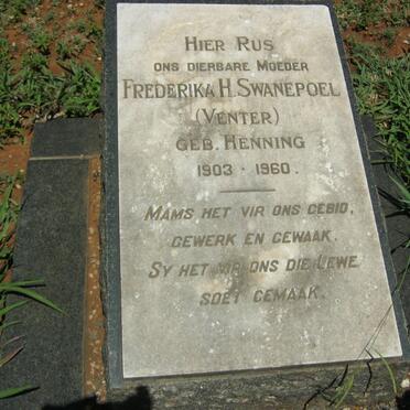 SWANEPOEL Frederika H. voorheen VENTER nee HENNING 1903-1960