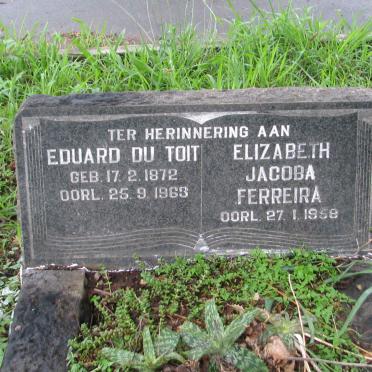 TOIT Eduard, du 1872-1963 &amp; Elizabeth Jacoba FERREIRA -1958