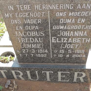 TRUTER Jacobus Tredau 1914-1992 & Johanna Elizabeth 1918-2004