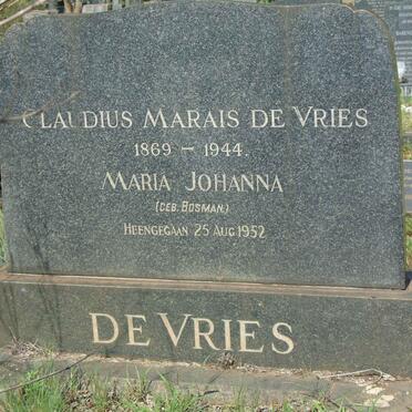 VRIES Claudius Marais, de 1869-1944 & Maria Johanna BOSMAN -1952