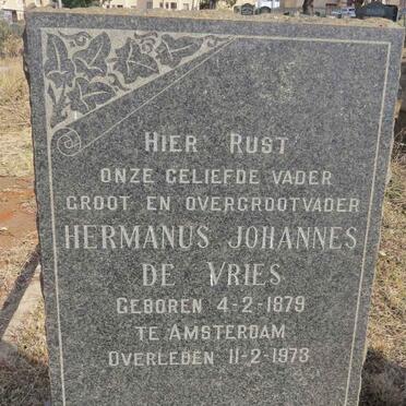 VRIES Hermanus Johannes, de 1879-1973