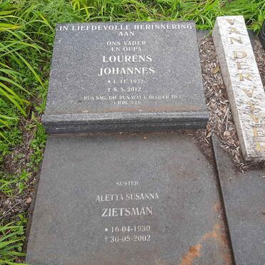 VYVER Lourens Johannes, van der 1932-2012 &amp; Peggy Doreen 1938-2002 :: ZIETSMAN Aletta Susanna 1930-2002 _1