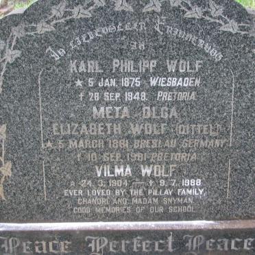 WOLF Karl Philipp 1875-1948 &amp; Meta Olga Elizabeth DITTEL 1881-1981