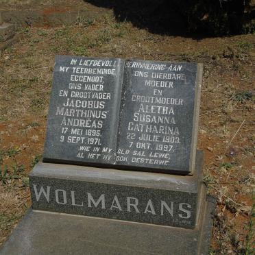 WOLMARANS Jacobus Marthinus Andreas 1895-1971 &amp; Aletha Susanna Catharina 1903-1997