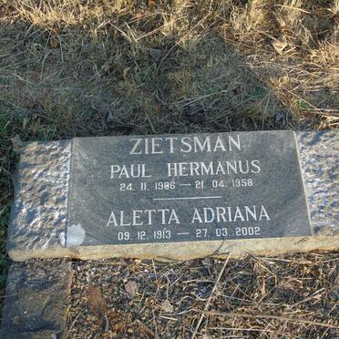 ZIETSMAN Paul Hermanus 1906-1958 & Aletta Adriana 1913-2002