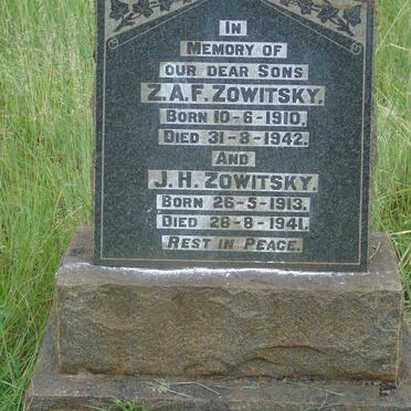 ZOWITSKY Z.A.F. 1910-1942 :: ZOWITSKY J.H. 1913-1941
