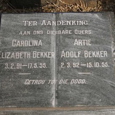 BEKKER Artie Adolf 1892-1955 & Carolina Elizabeth 1891-1955